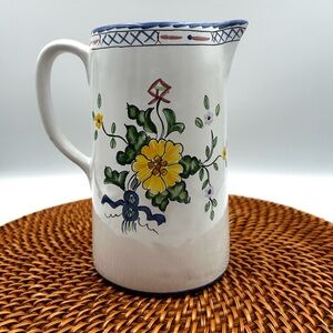 Tiffany & Co. "Lisbon" Handpainted Ceramic Pitcher Portugal Floral Garden 6.75"